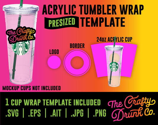 24oz Acrylic Tumbler Cup Wrap Template - TheCraftyDrunkCo