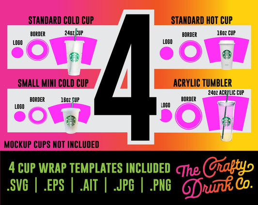 Cup Wrap Template Bundle - TheCraftyDrunkCo