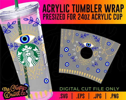 Evil Eye Amulet Acrylic Tumbler Wrap - TheCraftyDrunkCo