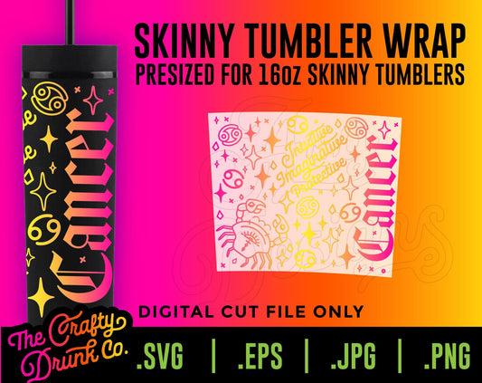 Cancer 16oz Skinny Tumbler Wrap - TheCraftyDrunkCo