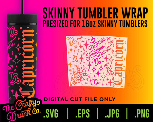 Capricorn 16oz Skinny Tumbler Wrap - TheCraftyDrunkCo