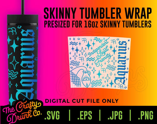 Aquarius 16oz Skinny Tumbler Wrap - TheCraftyDrunkCo