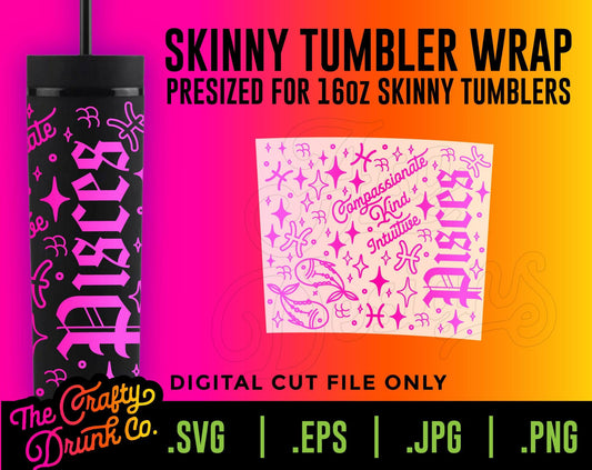 Pisces 16oz Skinny Tumbler Wrap - TheCraftyDrunkCo