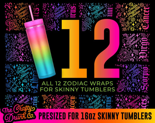 Zodiac Bundle 16oz Skinny Tumbler Wraps - TheCraftyDrunkCo