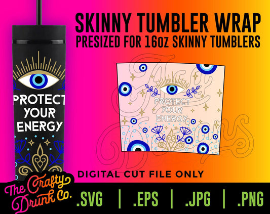 Evil Eye Amulet Skinny Tumbler Cup Wrap - TheCraftyDrunkCo