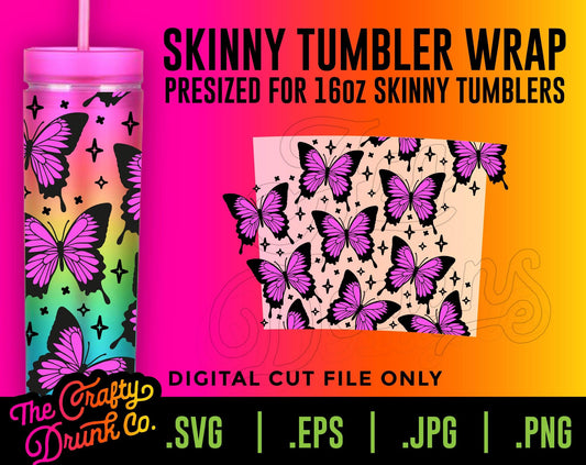 Butterfly 16oz Skinny Tumbler Wrap - TheCraftyDrunkCo