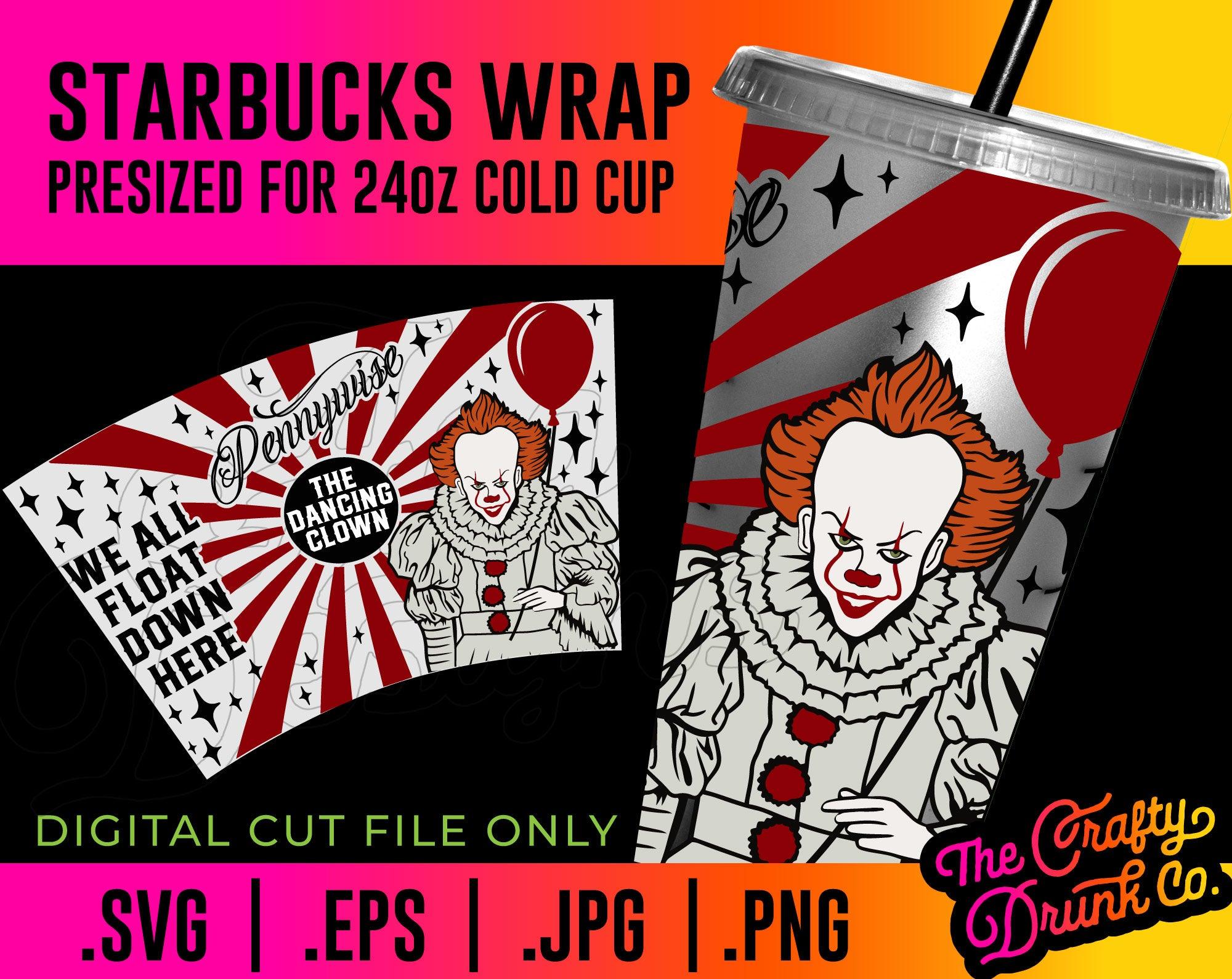 Pennywise Cold Cup Wrap SVG - Scary Clown Halloween Starbucks Wrap SVG