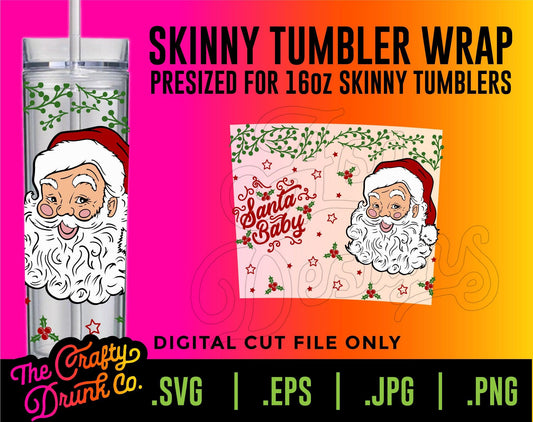 Santa Claus Skinny 16oz Tumbler Wrap - TheCraftyDrunkCo