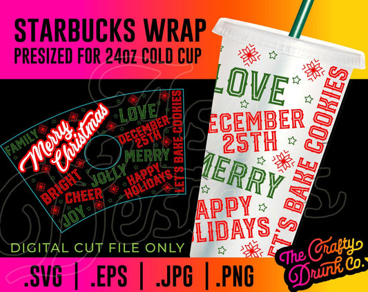 Christmas Words Cold Cup Wrap - TheCraftyDrunkCo