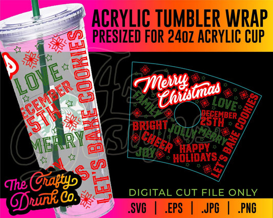 Christmas Words Acrylic Tumbler Wrap - TheCraftyDrunkCo