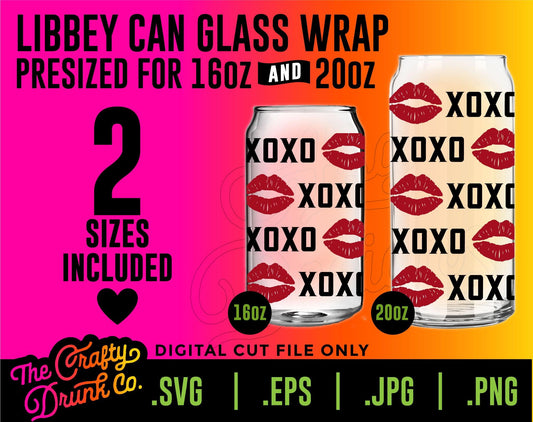 XOXO Valentines Libbey Glass Can Wrap - 16oz and 20oz - TheCraftyDrunkCo