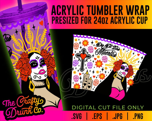 Dia De Los Muertos Acrylic Tumbler Wrap - TheCraftyDrunkCo