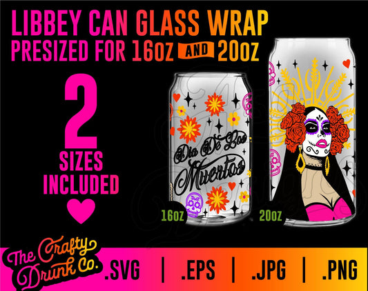 Dia De Los Muertos Libbey Glass Wraps 16oz 20oz - TheCraftyDrunkCo