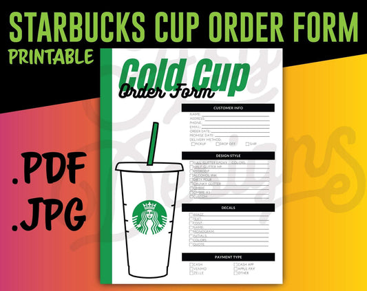 Starbucks Cold Cup Custom Order Form - STARBUCKS GREEN - Business  Printable Template - TheCraftyDrunkCo