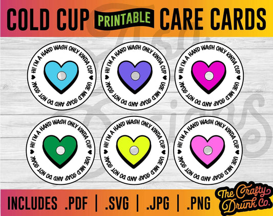 Cold Cup Printable Care Cards - Print and cut LID TOPPER style - TheCraftyDrunkCo