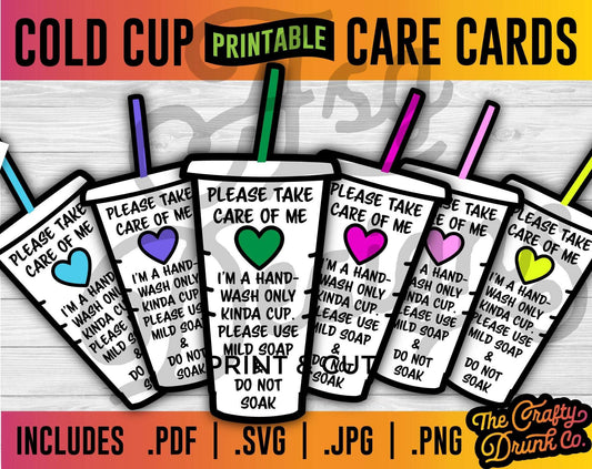 Cold Cup Printable Care Cards - Printable Care Instructions, Print and Cut - TheCraftyDrunkCo