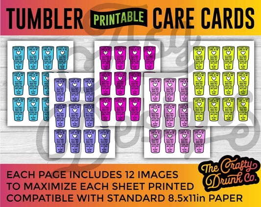 Printable Tumbler Care Cards - Small Business Print and Cut - TheCraftyDrunkCo