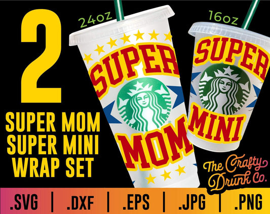 Super Mom Super Mini Cup Wrap Bundle SVG - TheCraftyDrunkCo