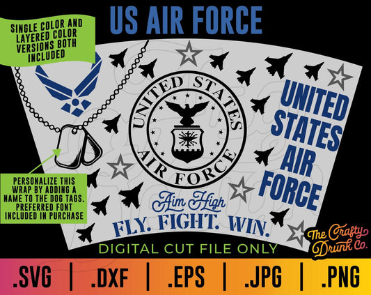 US Air Force NO HOLE Cup Wrap SVG - TheCraftyDrunkCo