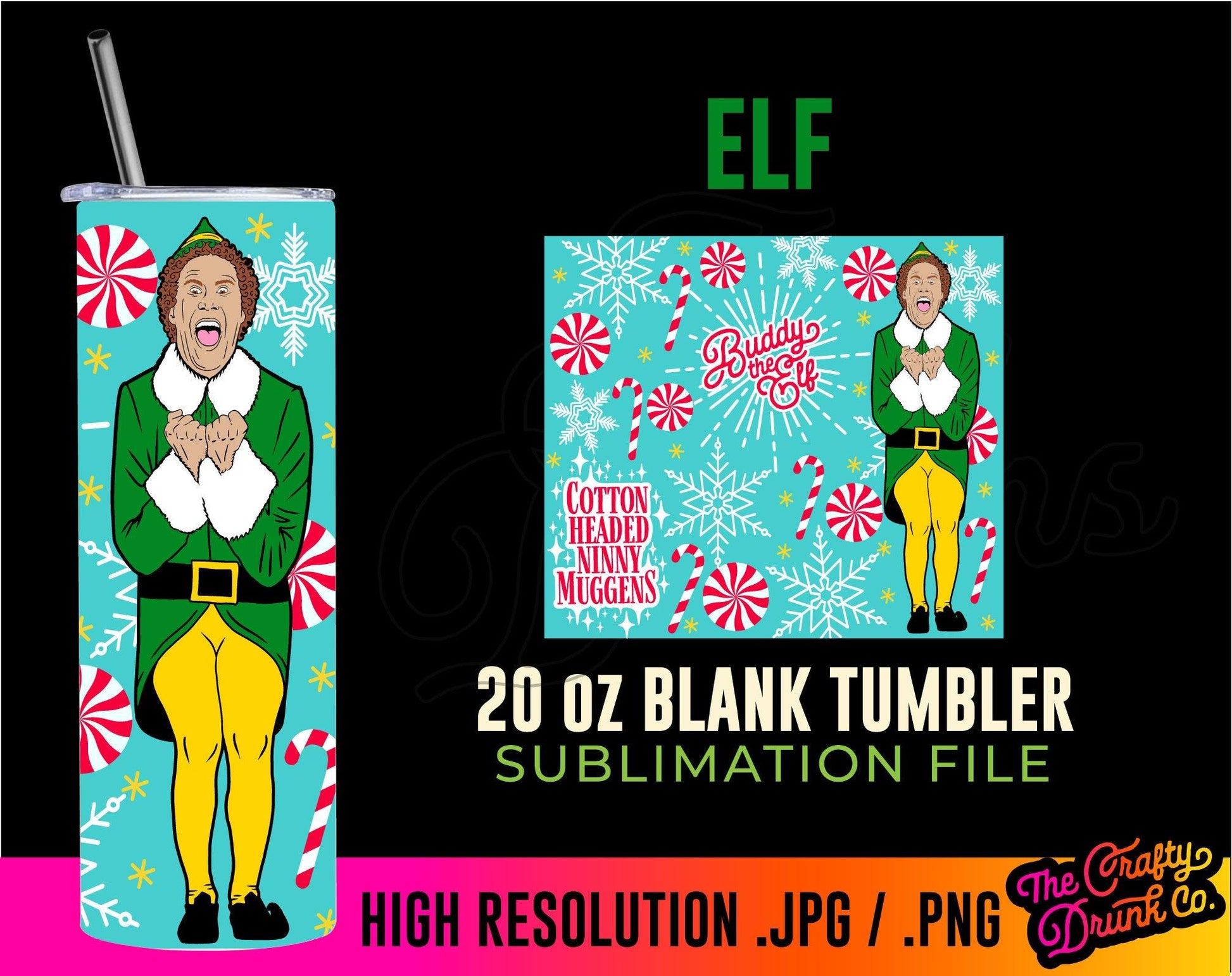 Elf 25oz Libbey Glass Can Wrap and 20oz Stainless Steel Tumbler Sublimation  .png Wrap – TheCraftyDrunkCo